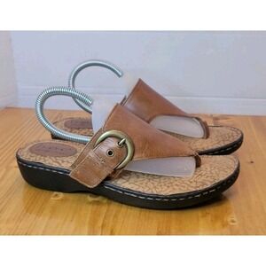 BOC Born Concept Sandals Womens 8 Flip Flop Wedge C34541 Brown Leather Slip On